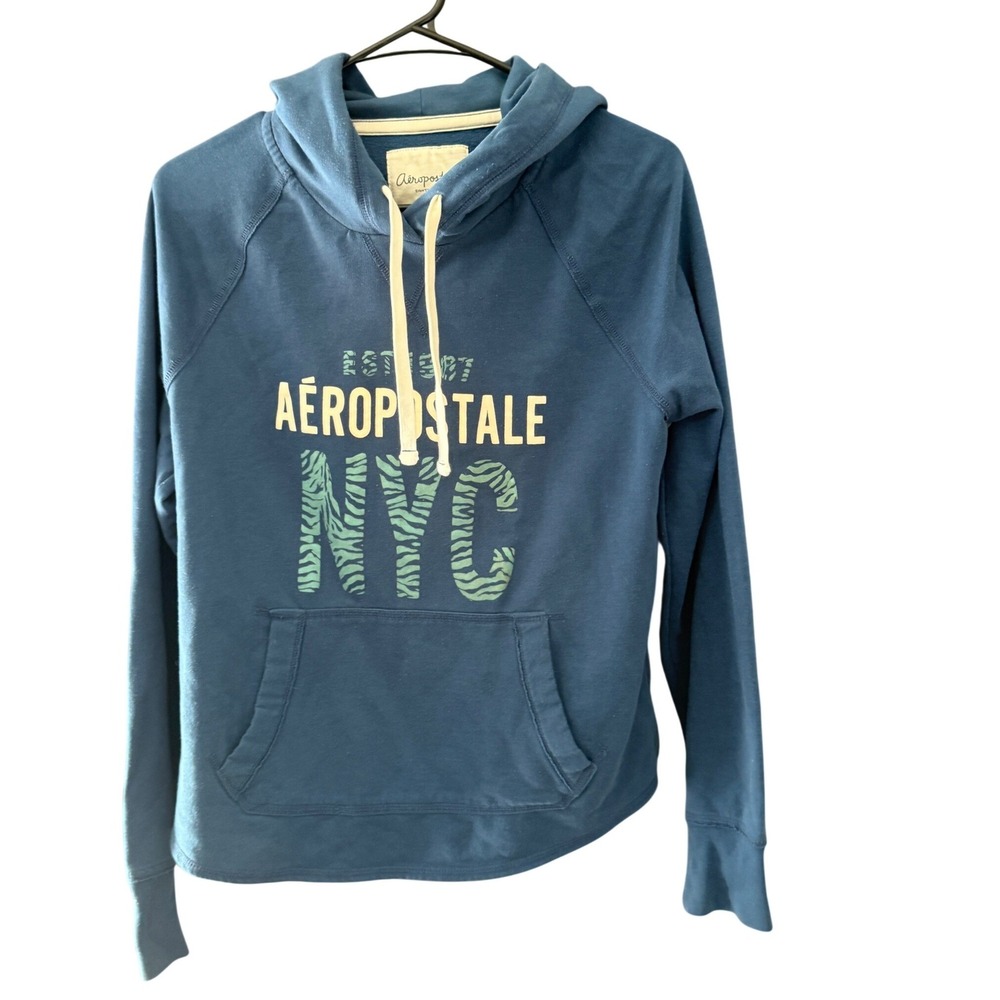 Aeropostale Eighty-Seven Y2k Scene Preppy Blue Graphic Hoodie NYC Zebra Print XL